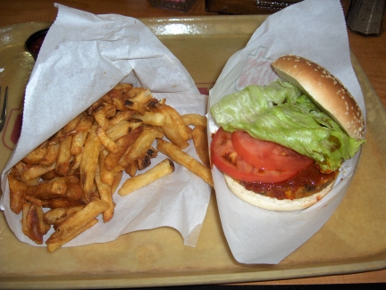 Veggie burger and fries
