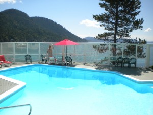 At the pool at Rosario Resort - East Sound in the background.