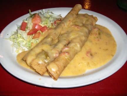 Flautas with chile con queso