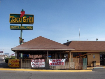 The sign says 'Taco Grill,' but it is listed in the phone book under 'Oh! Taco Grill.
