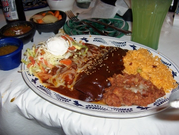 Sope, tamal, and mole enchilada