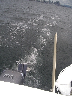 normal rudder up on 
windward side
note wake at 11 degree heel