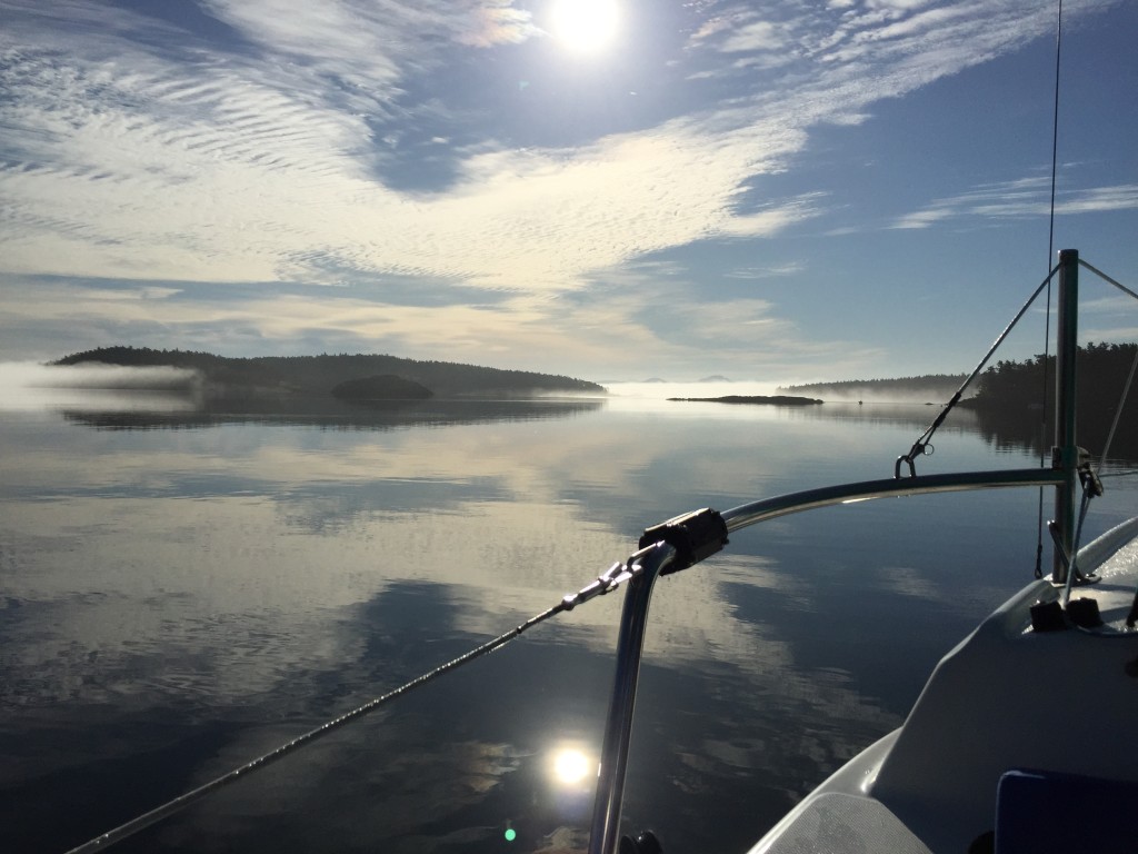 At anchor, Hunter Bay, Lopez Island.